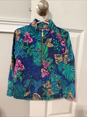 Lilly Pulitzer S 4/5 Navy Blue Jungle Terry 1/4 zip Pullover